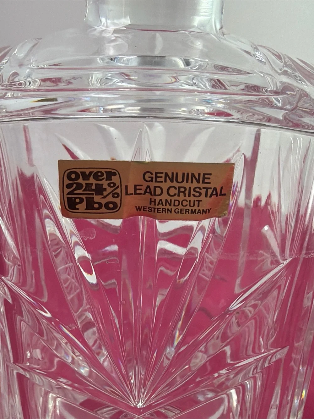 Vintage Clear Cut Crystal Pinwheel Square Decanter with Stopper